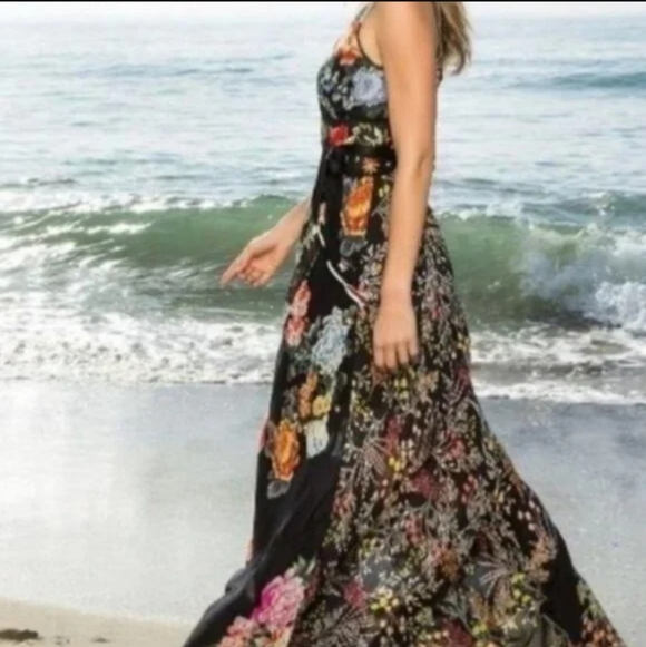 JOHNNY WAS MIXED PRINT BLACK SILK TANK DRESS - Picture 2 of 9